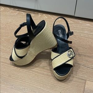 Michael Kors Black and Cream Wedge Sandals